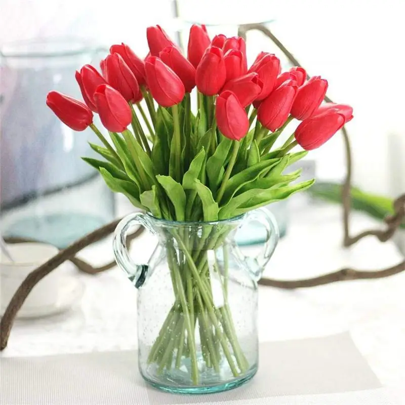 10pcs/set Artificial Flowers Bouquet Silk Tulip Real Touch Bridal Wedding Home Garden Party Floral Decoration Ornaments | Дом и сад
