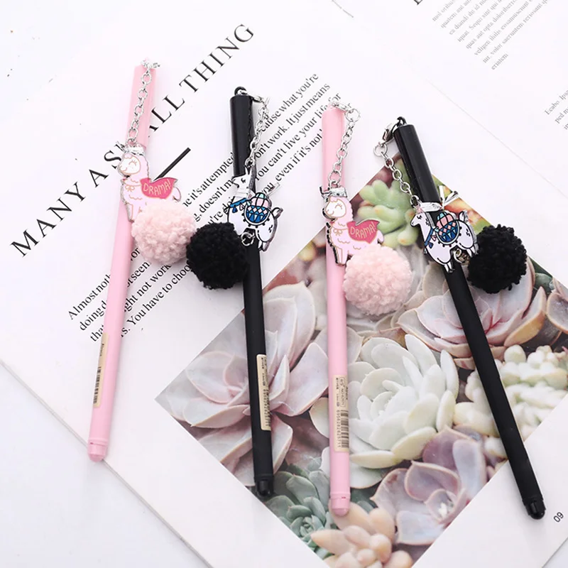 1 шт. Kawaii Плюшевые гелевые ручки милый Альпака подвеска Pens обычные для детей