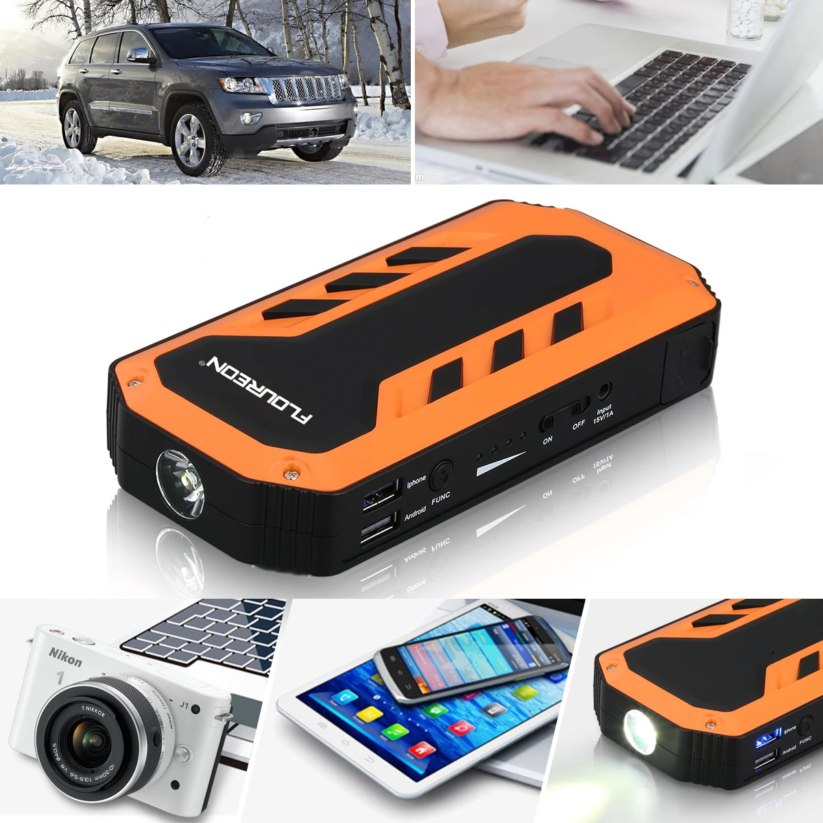 Floureon C100 12000 mAh С светодиодный свет 600A пиковый ток скачок стартер ЕС Plug