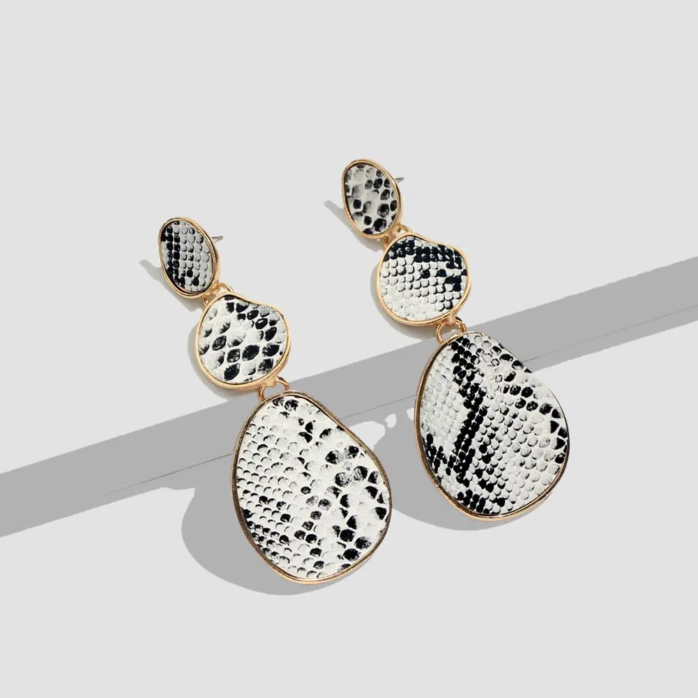 JUST FEEL Fashion Leopard Long Drop Earrings For Women Leather Vintage Geometric Punk Dangle Big Statement Earring Party Jewelry | Украшения