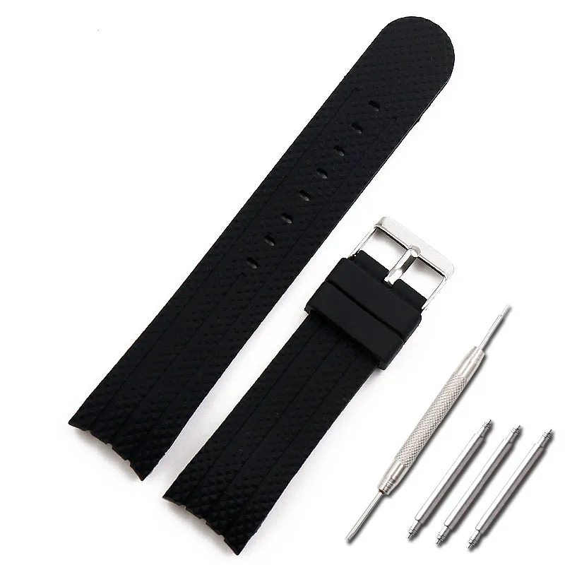 Silicone strap men's watch accessories 22mm curved interface pin buckle outdoor sports waterproof strap women watch band
