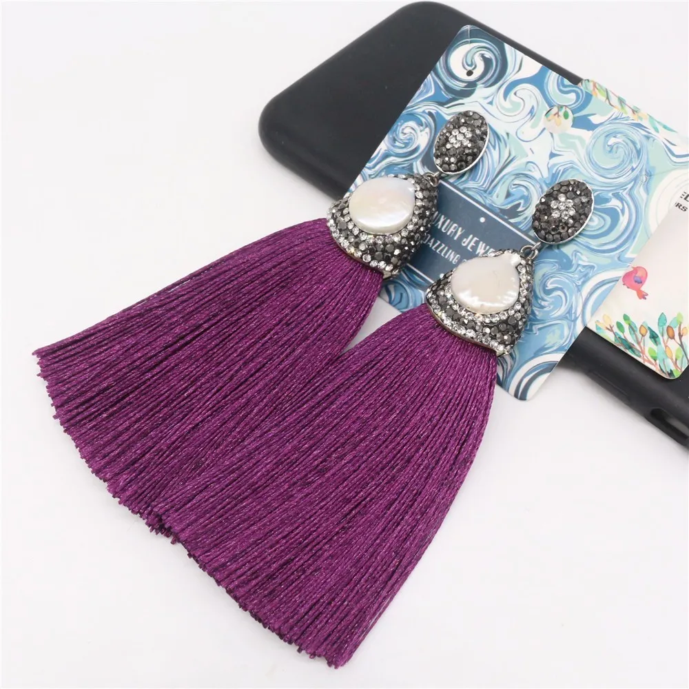 Big Drop Luxury Tassel Earring For Women Lady Pave Crystal Rhinestone Round pearl Female Oval ring pendientes |