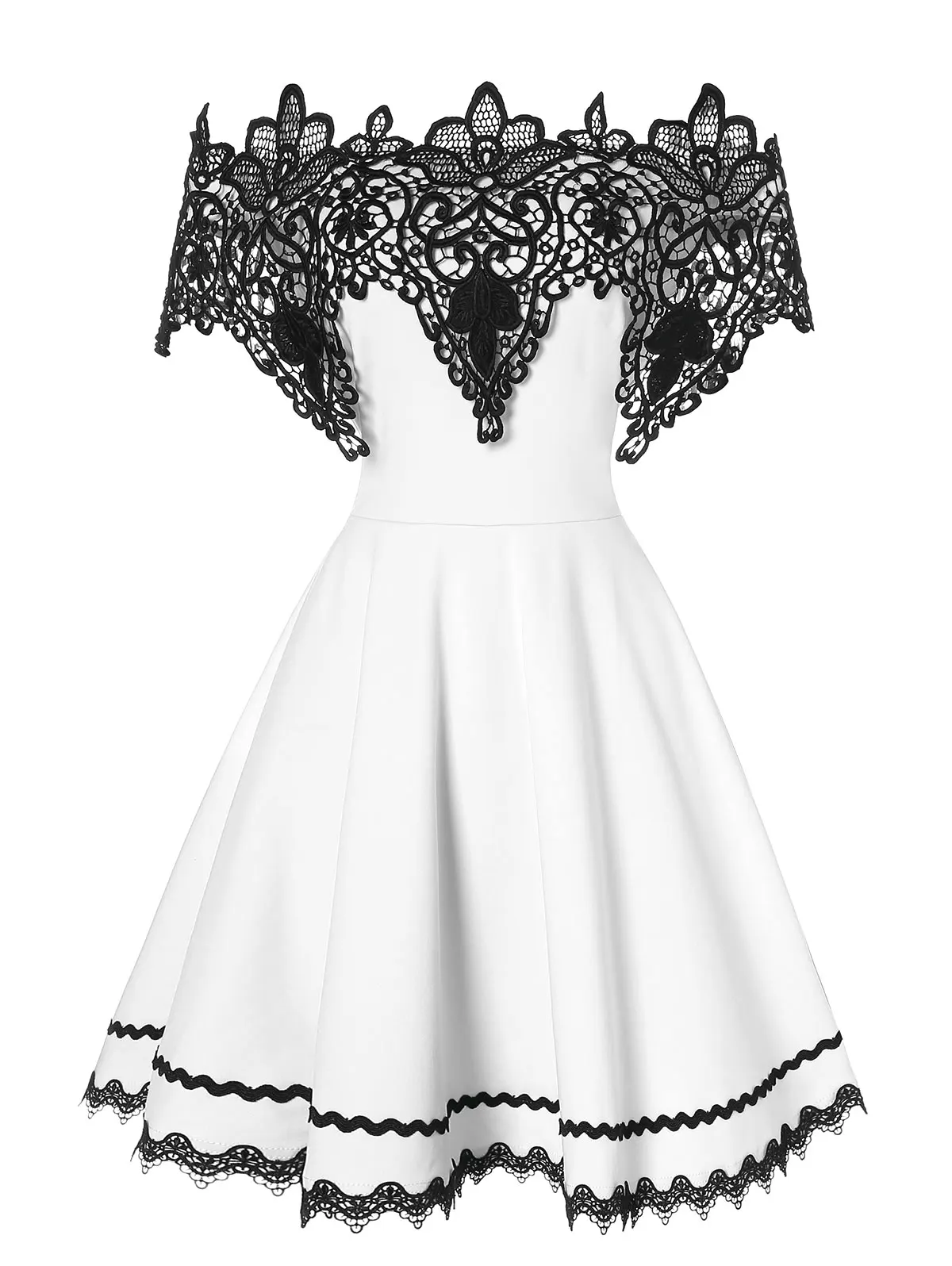 Wipalo Off The Shoulder Contrast Lace Insert Dress Women Party Short Sleeves A-Line Mini Summer Ladies Vestidos | Женская одежда