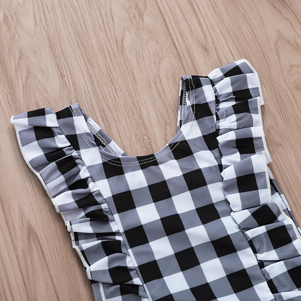 Новый милый комплект бикини в клетку для маленьких девочек цельнокроеный