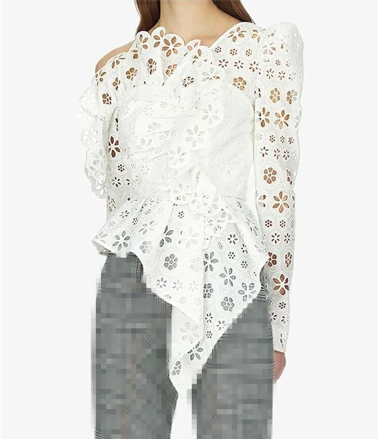 Сексуальные кружевные рубашки винтажные с длинным рукавом открытыми плечами