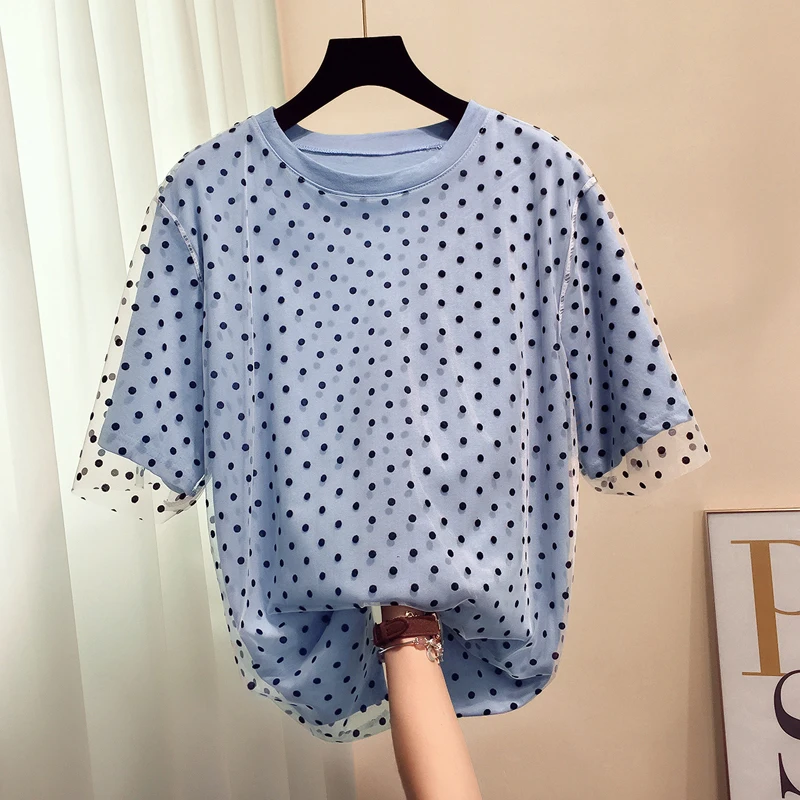 Женская футболка с круглым вырезом Tumblr Rushed Kpop свободная Сетчатая в горошек