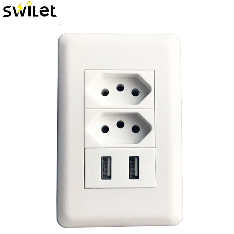 SWILET Brasil Стандартный стены Мощность Бразилия розетка переключатель 15A двойной Soquete 5V 2100mA двойной usb-порт для зарядки 115 мм X 75 мм AC 110~ 250V