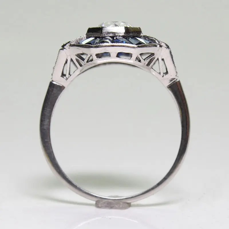 Арт-деко 2.45CT синие драгоценные камни обручальное кольцо Sz 6-10 синий белый циркон ручной орнамент