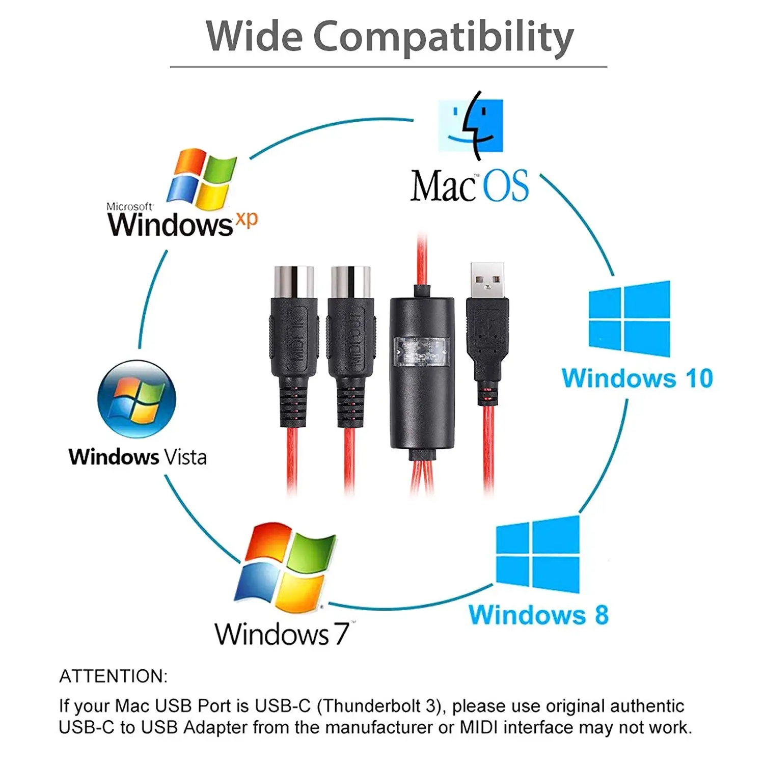 5-контактный миди для USB-кабель адаптера преобразователя Windows Mac Ios ноутбук к
