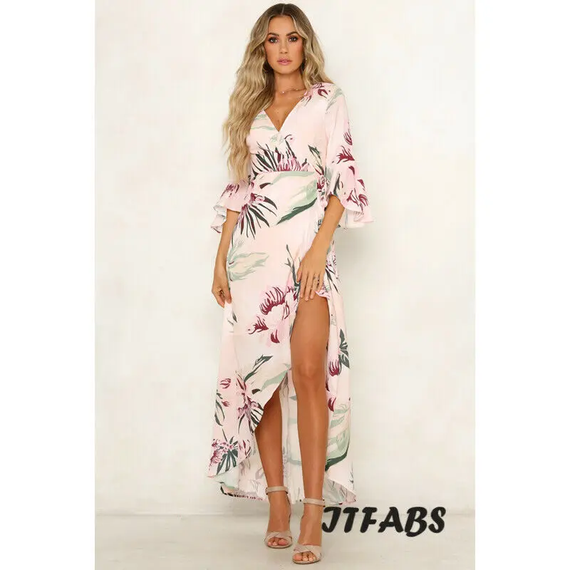 Женское длинное платье с цветочным принтом Вечернее Платье макси высокой талией