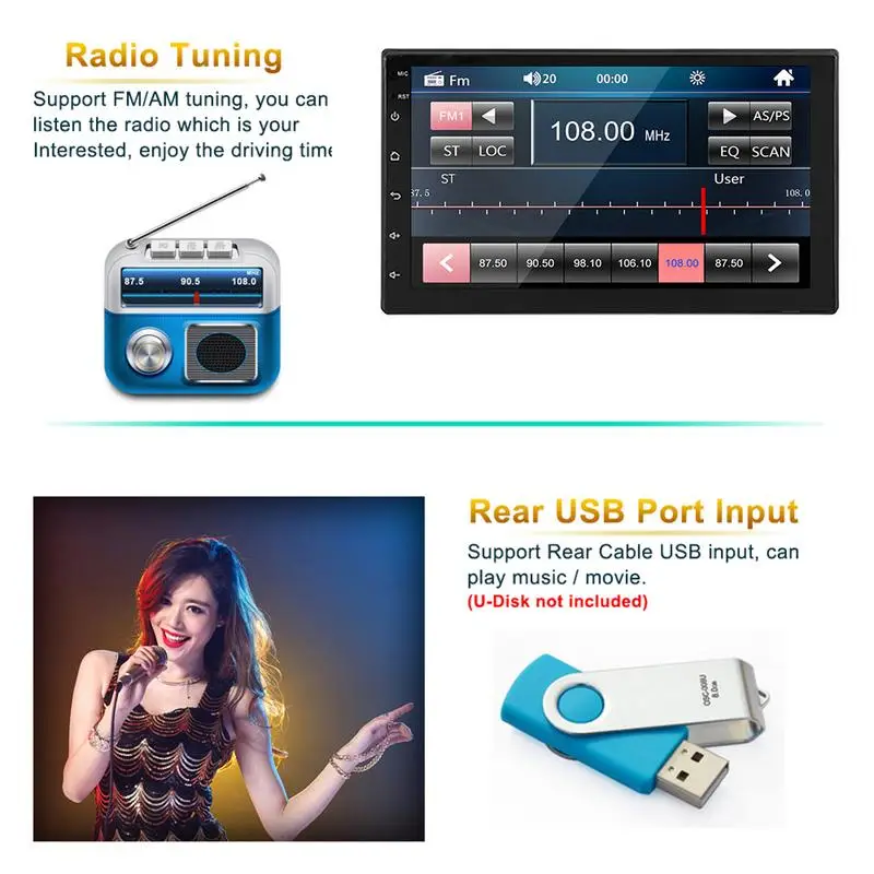 MP5 плеер Android 8 1 16 Гб памяти 7 дюймовый сенсорный экран Кнопка HD Bluetooth 2 DIN GPS AM/ FM Wi Fi