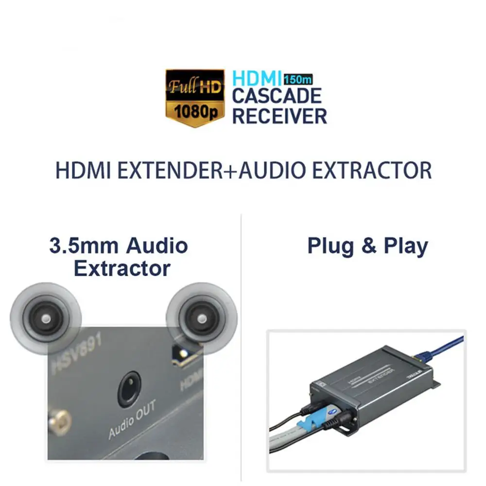 TreasLin 492Ft HDMI Extender over Single Cat5e Cat6 Transmitter and Receiver Netswitch with 3.5mm Audio Output | Электроника