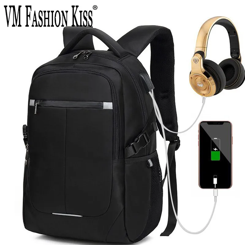 VM FASHION KISS Night Reflective Backpack Business Travel USB Charging Music School Bag Laptop Backpack Oxford Waterproof Fabric