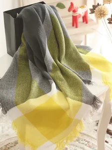 Jinjin. QC 2019 Для Женщин Желтый и Серый Плед Шарф Зима Плед Кашемировый Шарфы и Палантины Женский Шарф Прямая Доставка