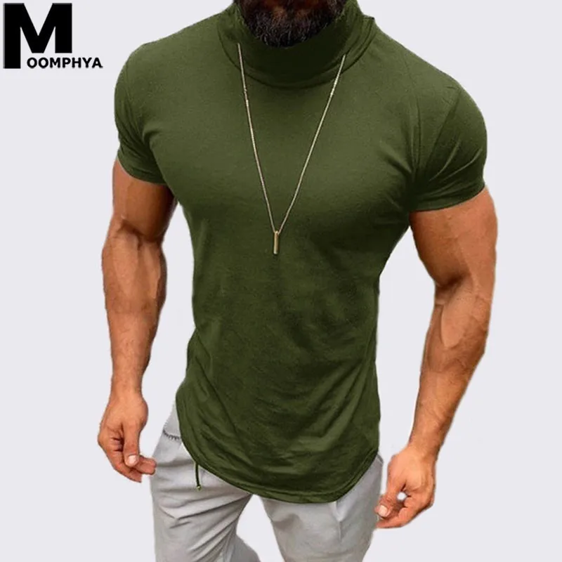 Moomphya 2019 New Heap collar Slim Fit short sleeve men t shirt Streetwear hip hop t-shirt for Summer tee tshirt | Мужская одежда