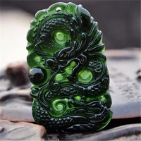 chinese natural black green jade pendant dragon shaped handmade jade desktop ornaments for study office crafts good luck amulet