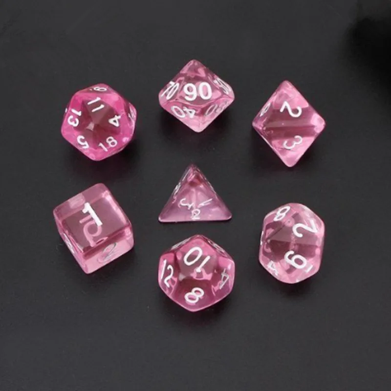 7 шт. розовый полупрозрачный многогранный D4-D20 кубики для DND RPG MTG ролевые игры |
