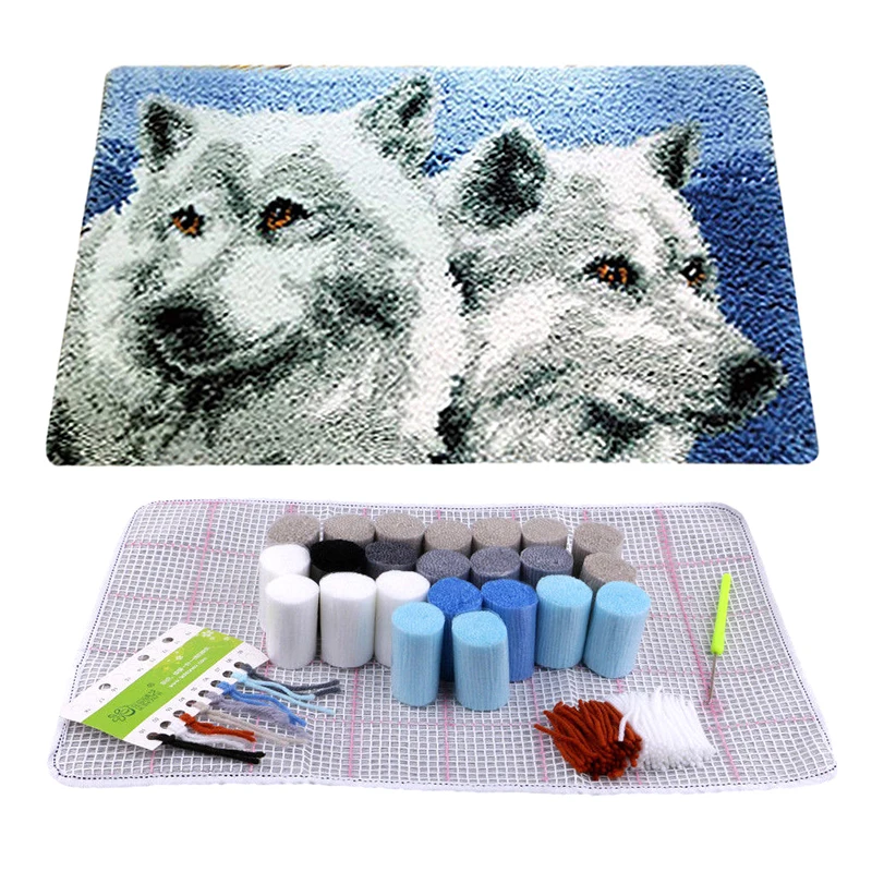 

Carpet Segment Embroidery Material Latch-Hook-Kit Wolf Pattern Latch Hook Rug DIY Handcraft Carpet Embroidered Accessories