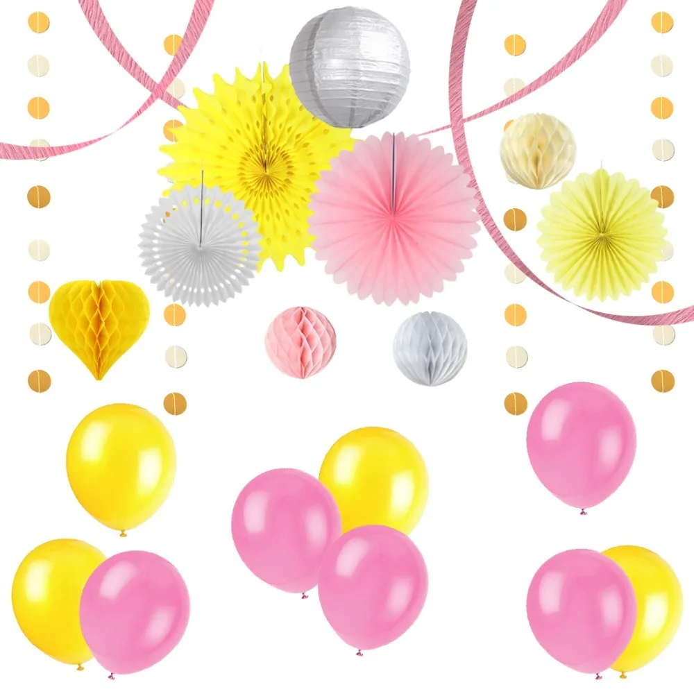 Набор бумажных украшений веера из папиросной бумаги сотовые шары сердечки