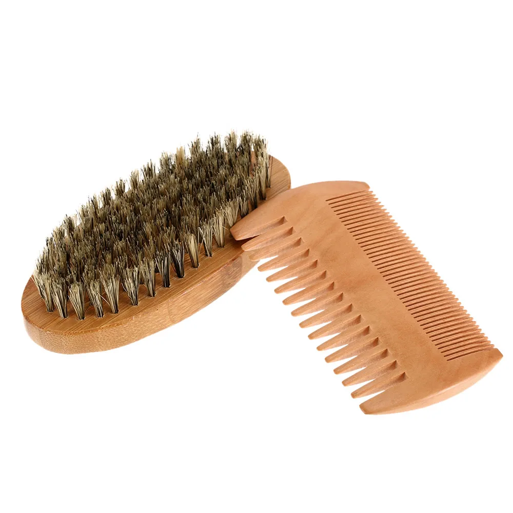 Brush &amp Comb Kit Boar Bristles Mustache Shaving Bamboo Beard Male Facial Hair Set | Красота и здоровье