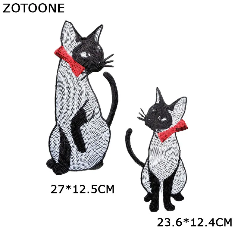 ZOTOONE Cute Cartoon Bow Cat Sequin Patches for Clothing Iron on Large Applique Clothes Parent-child Couple Gift | Дом и сад