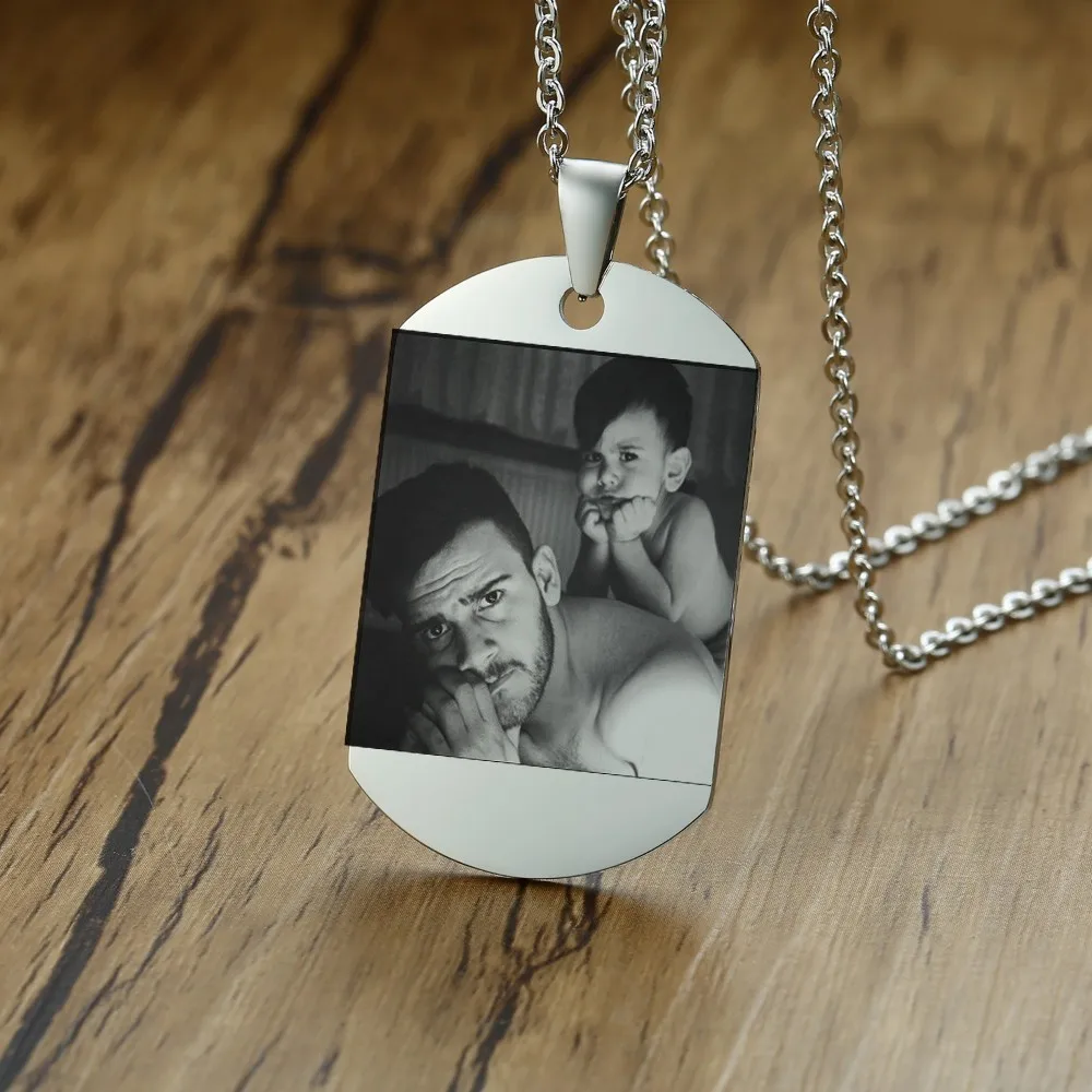 Silver Personalized Necklace Men Dogtag Pendant Custom Photo Name Nameplate Dad Father Gifts | Украшения и аксессуары