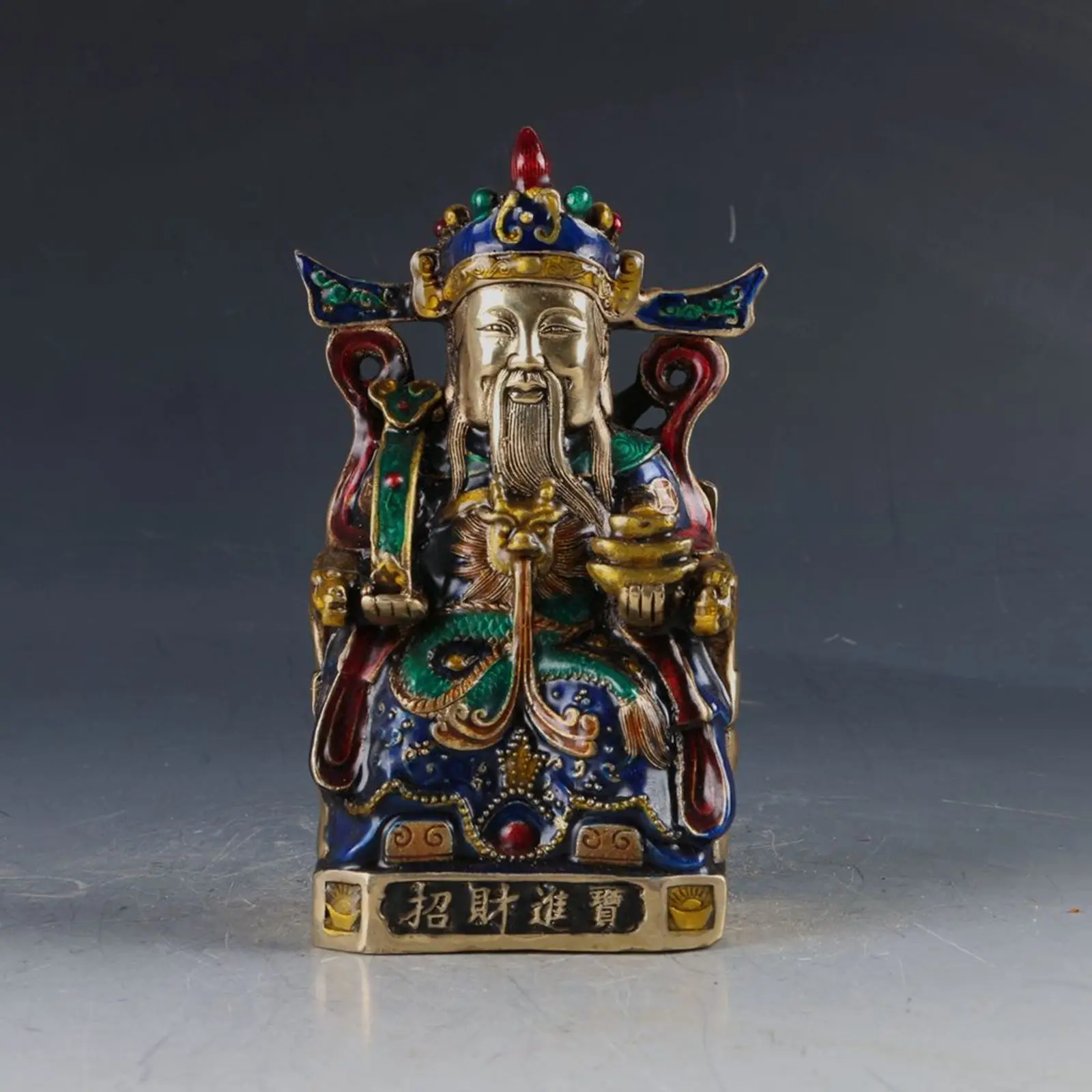

Chinese Cloisonne Handwork Carved God Of Wealth Mammon Statue QianLong Mark