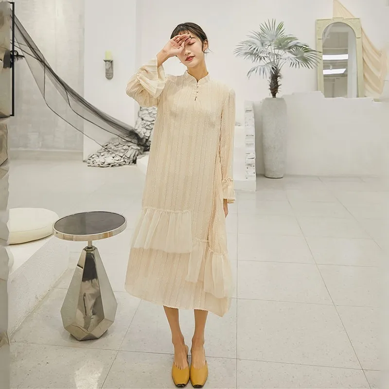 TWOTWINSTYLE корейское женское платье со стоячим воротником Бандаж с высокой талией
