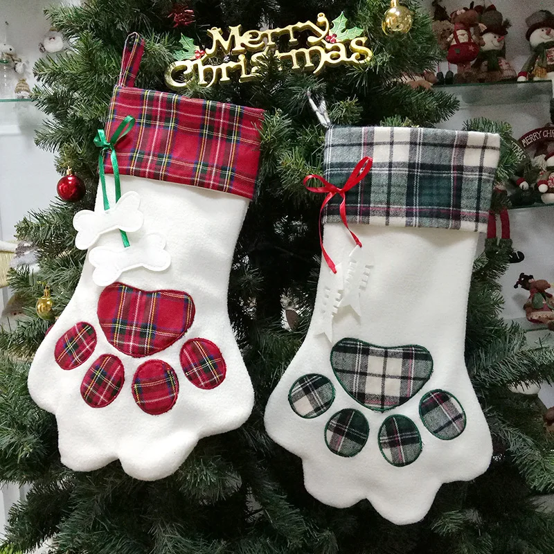 2023 New Year Christmas Stockings Santa Claus Sock Gift Kids Candy Bag Xmas Noel Decoration For Home Christmas Tree Ornaments