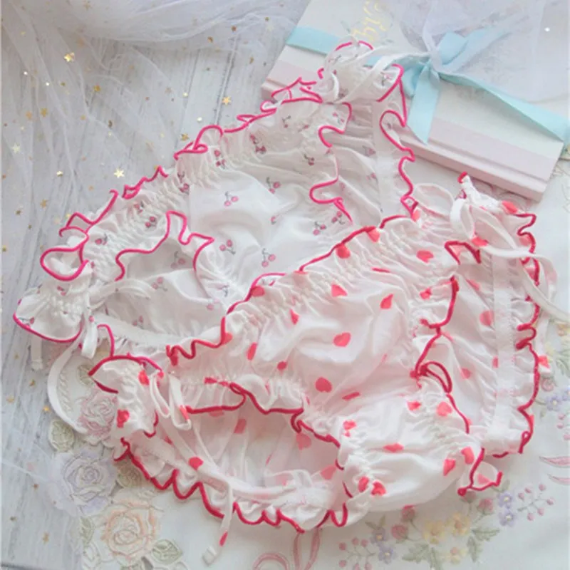 Милое женское нижнее белье из молочного шелка в японском стиле с вишенками милые