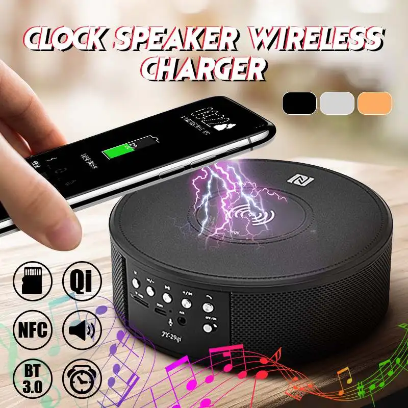 4 в 1 Qi Беспроводное зарядное устройство bluetooth NFC динамик с будильником fm-радио TF AUX для samsung для iPhone X XR XS MaX 8