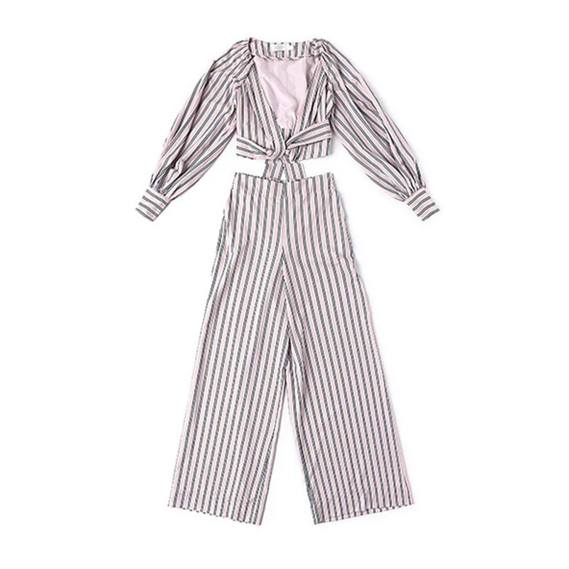 TWOTWINSTYLE полосатый комплект из двух предметов женский фонарь с длинным рукавом и