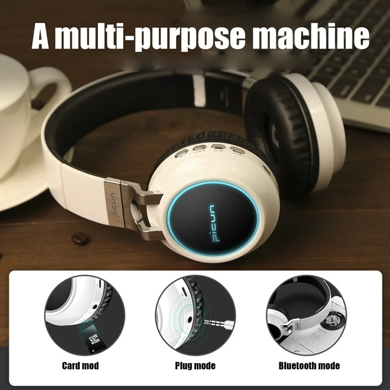 Беспроводные наушники Picun P60 Bluetooth светящиеся 24 часа работы mp3 плеер с микрофоном