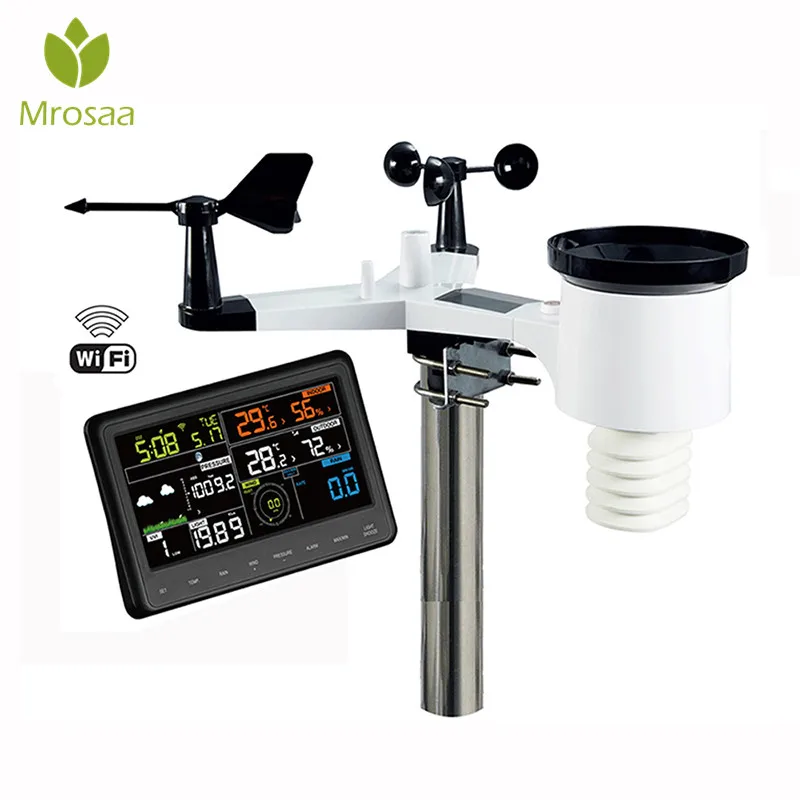 Hot Wireless transmission Outdoor Inductor Clock weather station connect to WiFi for Temperature Humidity wind speed Time Clocks | Дом и сад