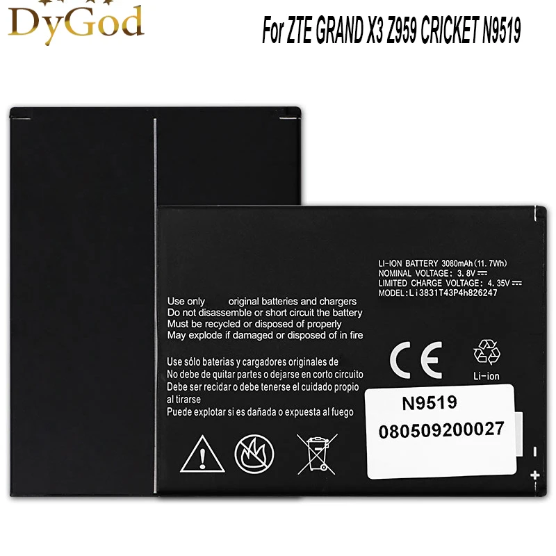 

DyGod 3080mAh Li3831T43P4h826247 Battery For ZTE GRAND X3 Z959 CRICKET N9519 High Quality mobile phone Battery