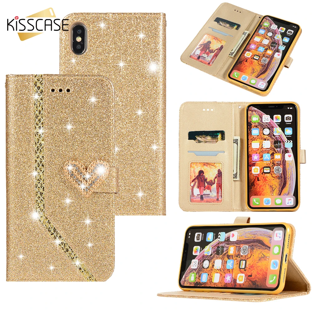 Кожаный чехол KISSCASE со стразами для Samsung Galaxy S7 Edge S8 S9 A6 Plus J3 J5 J6 J7 2017 A7 A9 2018 Note 8 9