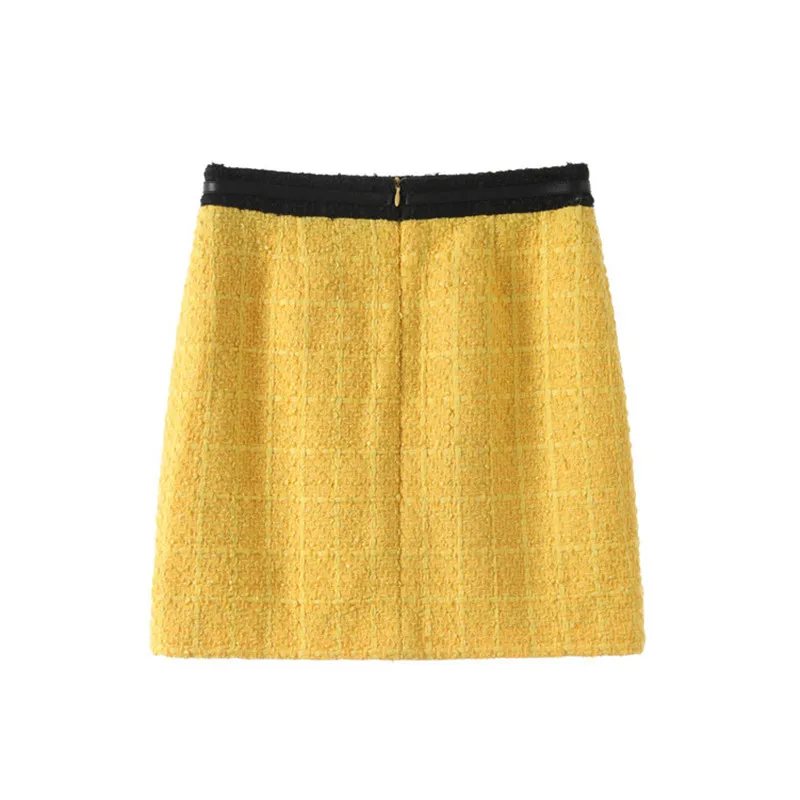 2019 Весна Сладкий желтый однобортный укороченный пиджак пальто твид комплект для