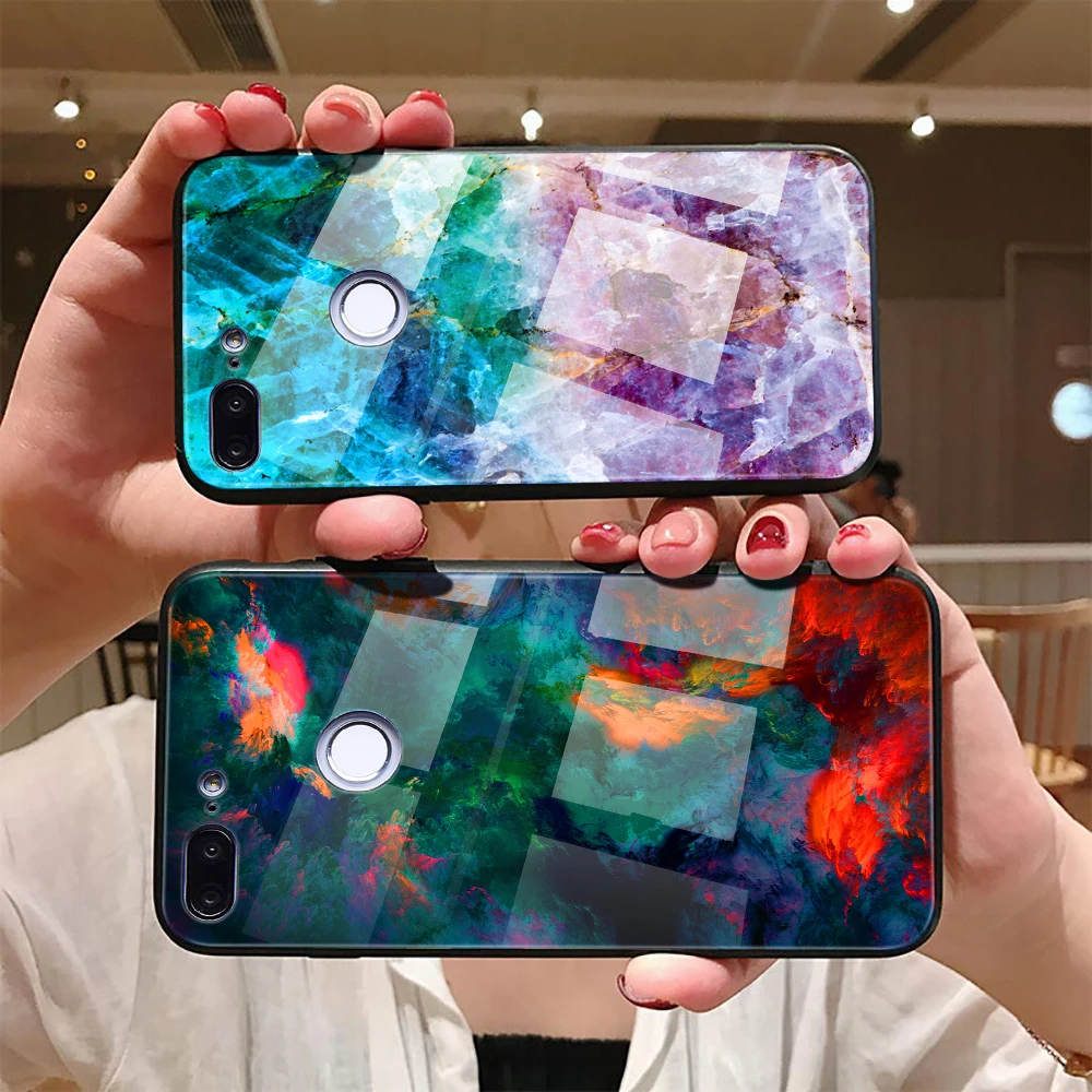 Hisomone мрамор чехол для телефона на huawei Honor 9 Lite текстура закаленное стекло задняя