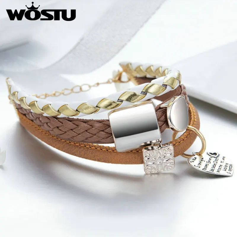 WOSTU 2019 Мода кожаный браслет любви Многослойные магнит ручной работы из сплава в