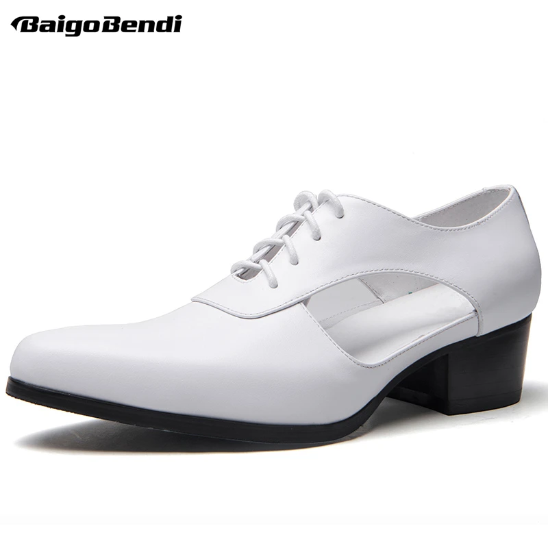 Классические черно-белые мужские летние дышащие сандалии на каблуке 5 см с острым