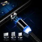 KISSCASE светодиодный магнитный кабель для iPhone USB Type C кабель для Samsung Xiaomi Android мобильный телефон 1 м 2 м Micro USB C зарядный кабель