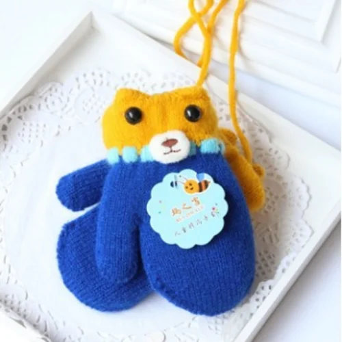 2018 Winter Warm Child Kids Baby Girl Boy Thick Fur Knit Gloves Neck String Mittens Lovely Cartoon Animal | Детская одежда и обувь