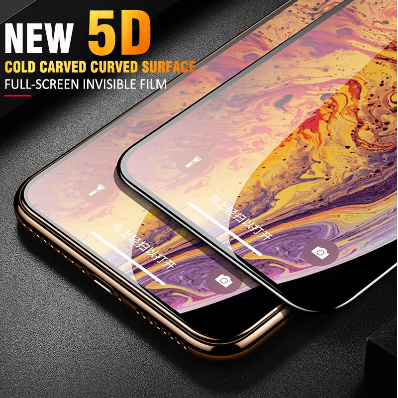 5D полное изогнутое закаленное стекло на iPhone XR XS Max защита экрана покрытие