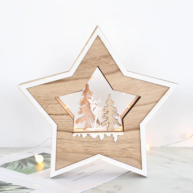 Christmas ELK Wooden Lights Pendant Ornaments Xmas Tree Ornament DIY Wood Crafts Kids Gift for Home Party Decorations | Дом и сад