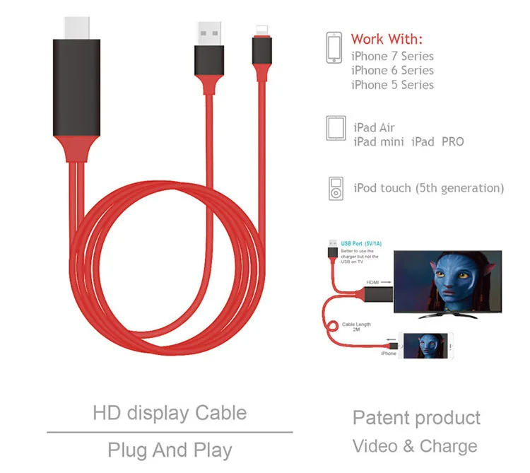HD кабель для iPhone адаптер iP цифровой AV конвертер 1080P X/8/7/6 ТВ/проектора Plug and Play|Кабели HDMI| |
