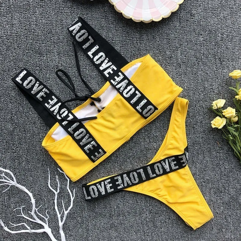 Lefeel High Cut Bikin Sexy Bandage Women Bikini Set Push Up Swimsuit Swimwear Bathing Suit 2019 Beachwear Solid Biquini |