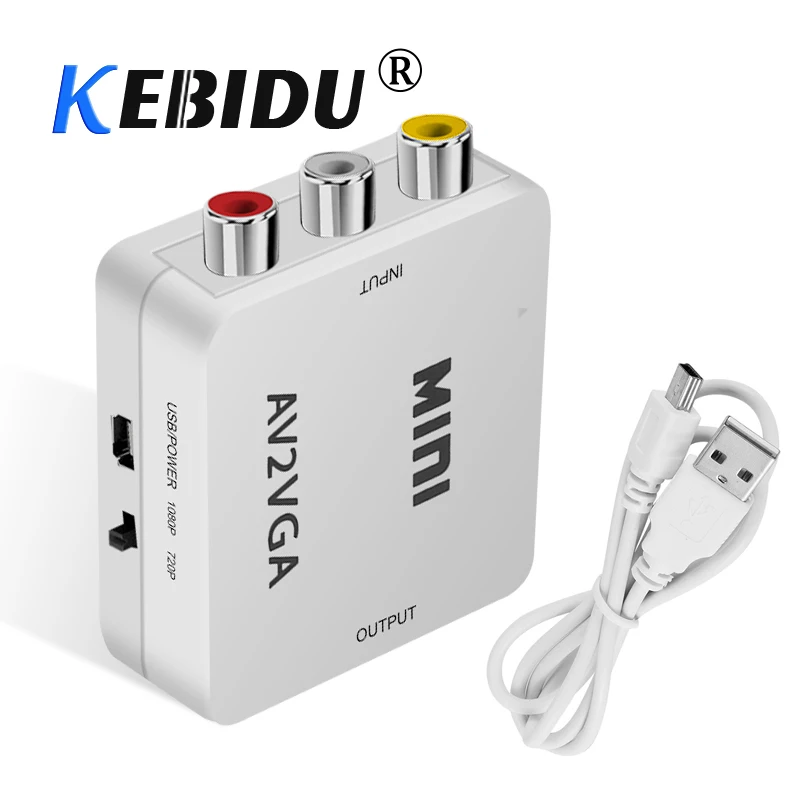 KEBIDU Mini HD AV2VGA видеопреобразователь AV RCA CVBS к VGA с 3 5 мм аудио ПК HDTV проектор |