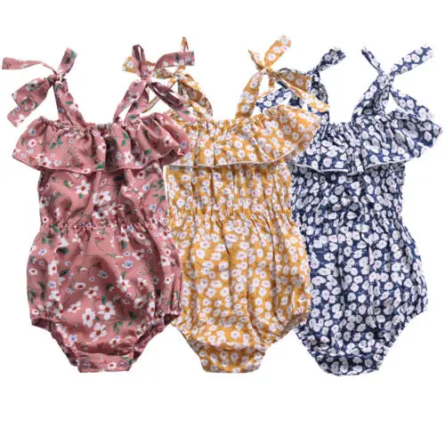 Chiffon Infant Baby Girls Floral Bodysuit Jumpsuit Summer Outfit Clothes Ruffles Cotton Off Shoulder | Детская одежда и обувь