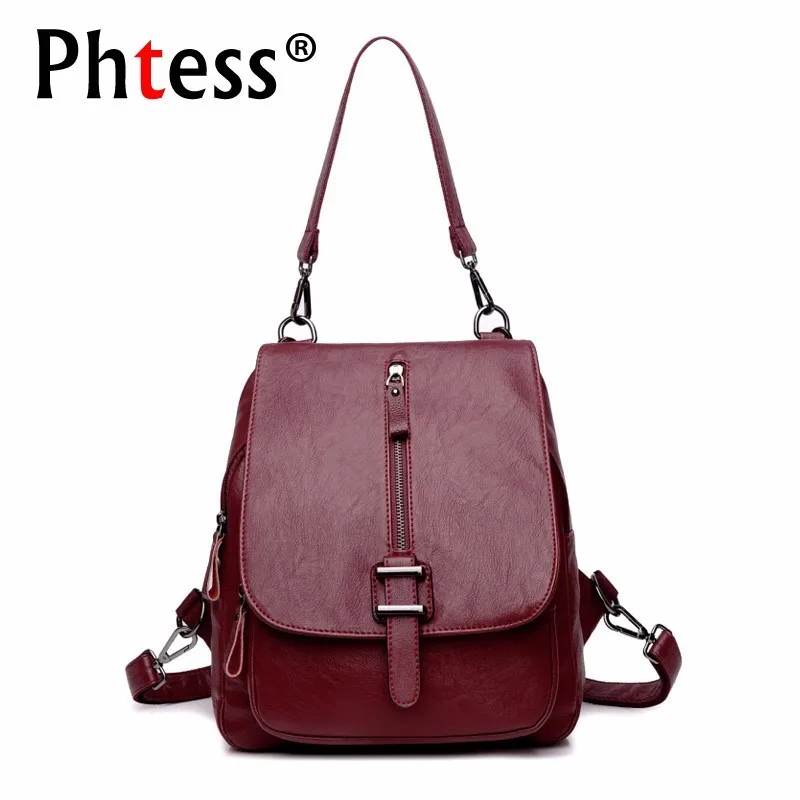 Женские кожаные рюкзаки Sac A Dos винтажные однотонные многофункциональные для