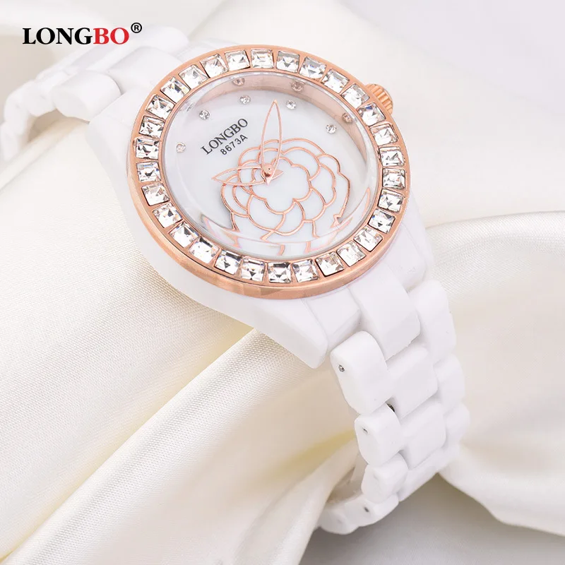 Модные креативные белые керамические часы с цветочным узором женские вырезом